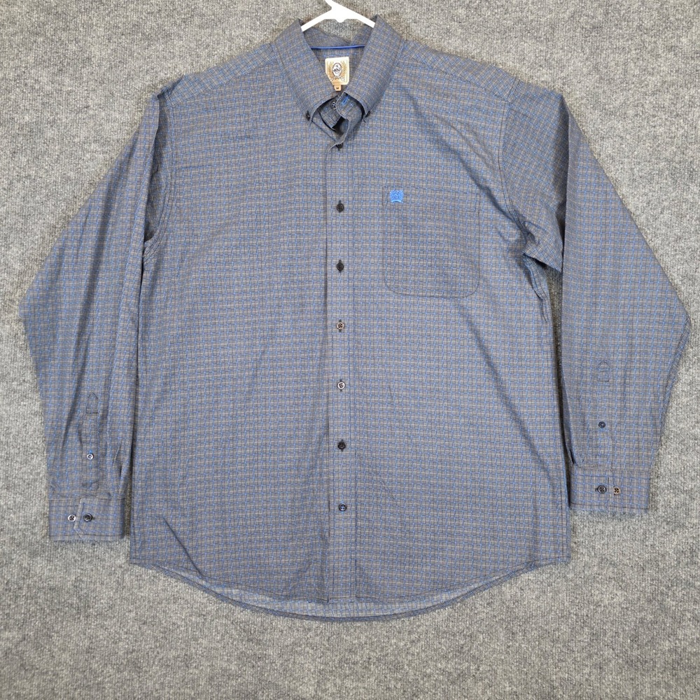 Cinch Button Down Shirt Mens Medium Blue Grey Geometric Western Long Sleeve